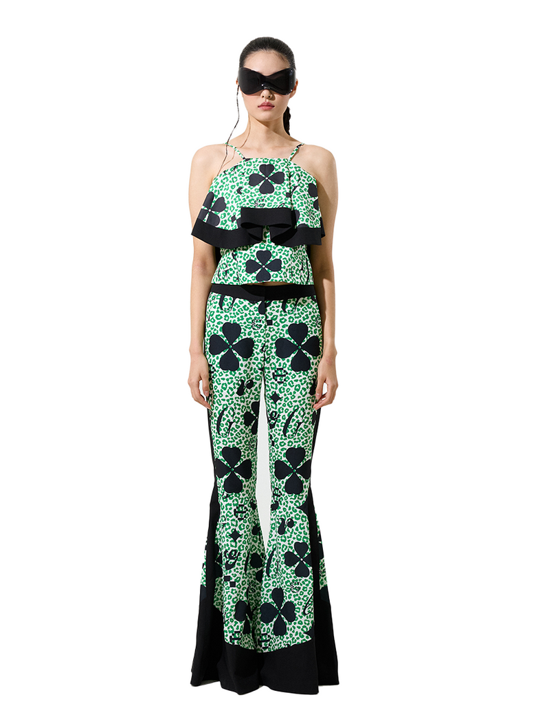 Green Clover Print 01 Green Clover Print Boot-Cut Slacks