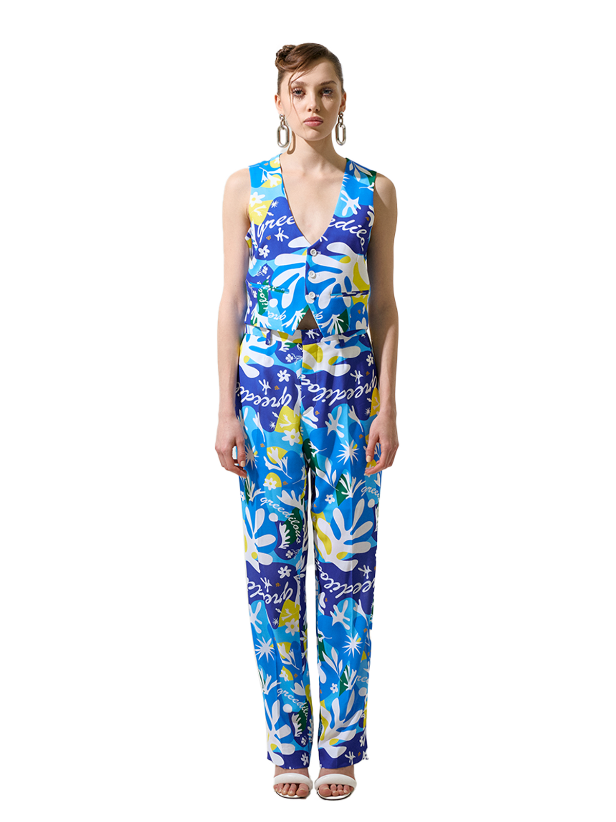 그리디어스(GREEDILOUS) Blue Cut Out 01 Blue Cut Out Print Crop Vest