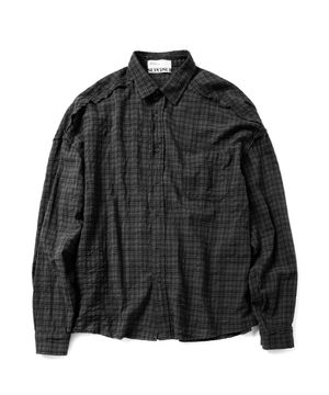 컷 오프 그런지 체크 셔츠 - 블랙