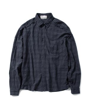 컷 오프 그런지 체크 셔츠 - 미드나잇 블루