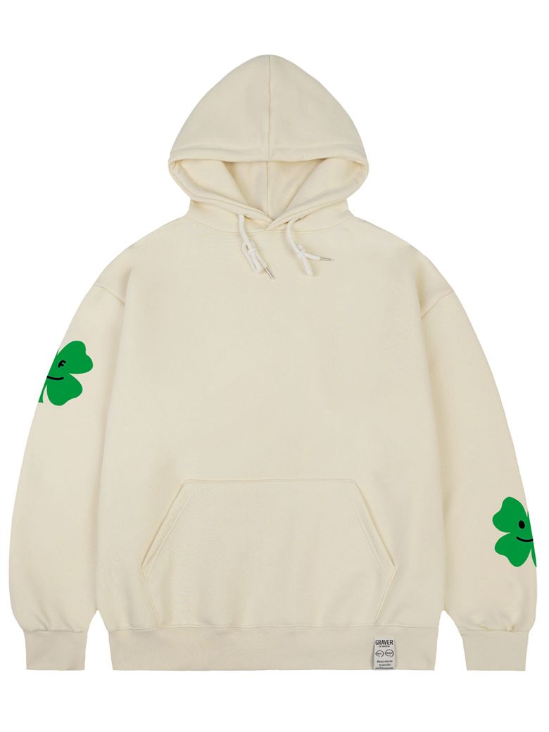 [UNISEX]멀티 클로버 스마일 드로잉 후드티_크림