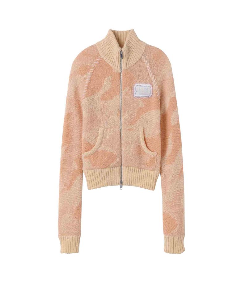 Camouflage Mohair Raglan Zip-Up Peach