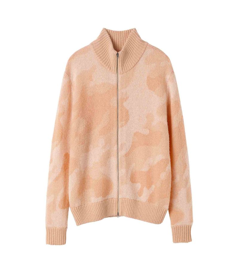 Camouflage Mohair Zip-Up Peach