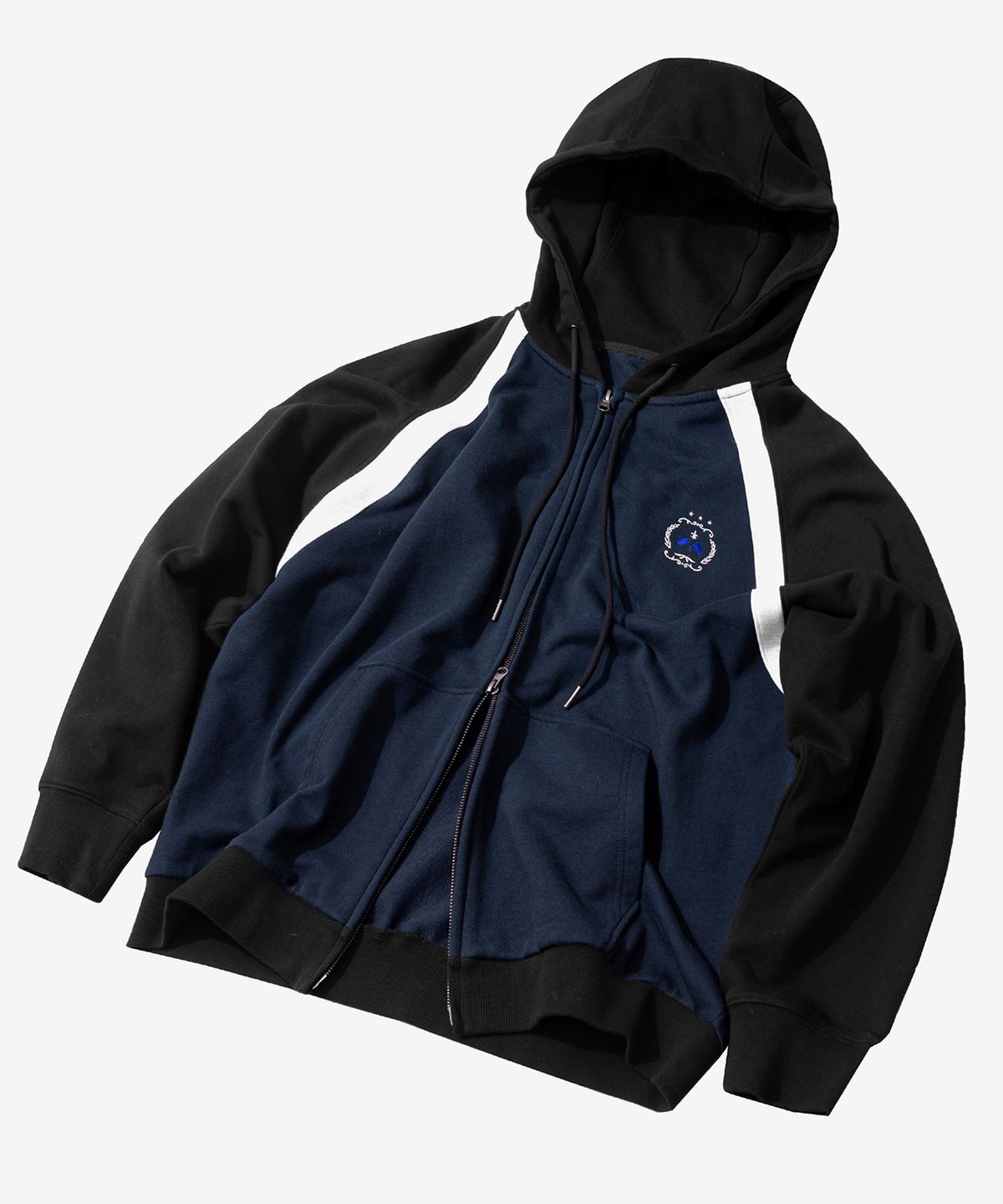 세컨모놀로그(SECONDMONO) 2-WAY  클럽 로고 배색 후드 집업 [NAVY]_SEJK009NAVY
