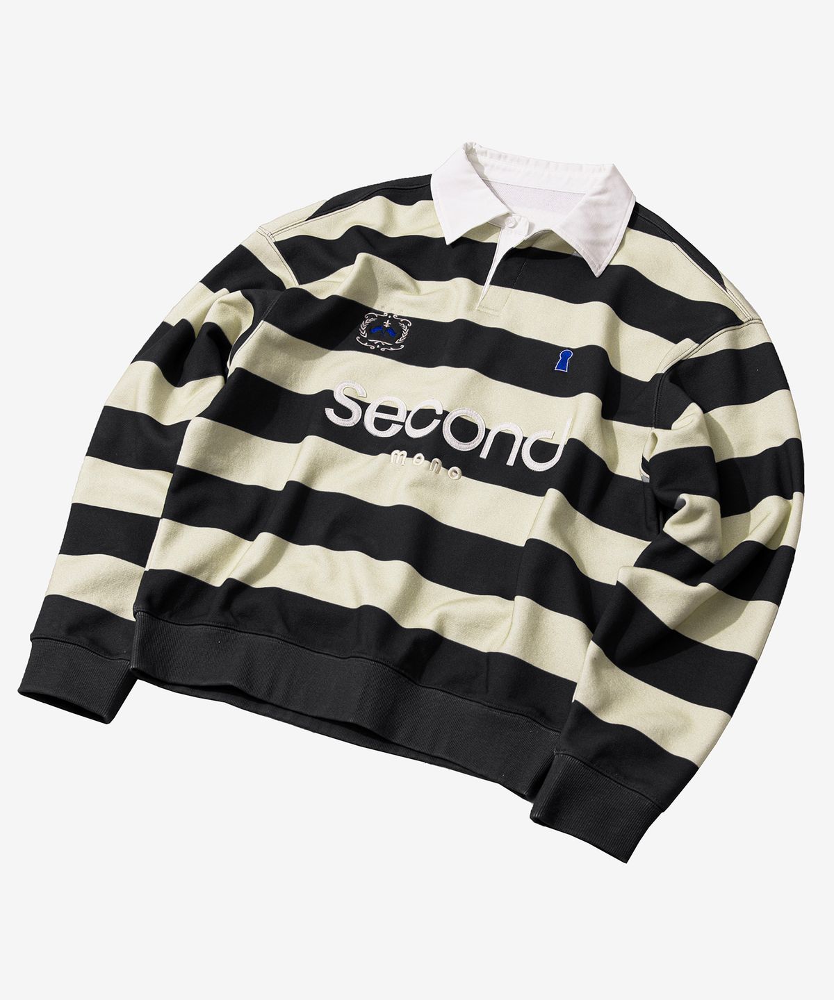 세컨모놀로그(SECONDMONO) 클럽 로고 스트라이프 폴로 스웻셔츠 [BLACK]_SETS020BLACK