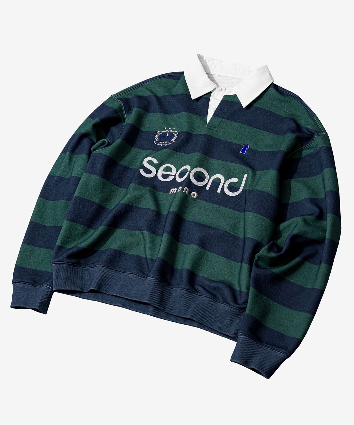 세컨모놀로그(SECONDMONO) 클럽 로고 스트라이프 폴로 스웻셔츠 [NAVY]_SETS020NAVY