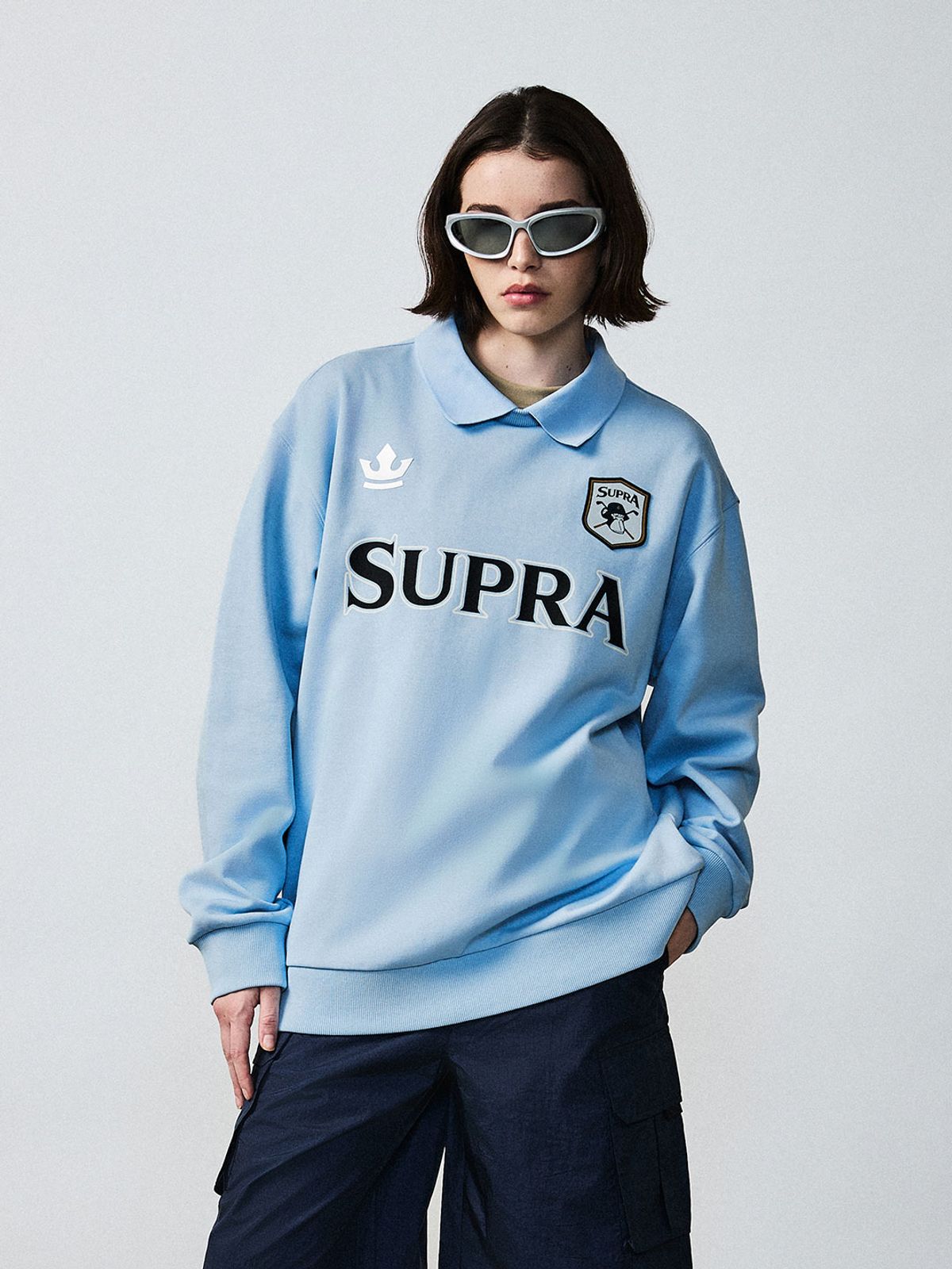 수프라(SUPRA) BAYC 카라 오버핏 맨투맨(LT.BLUE)