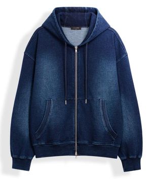 플레인 피그먼트 스웻 후드 집업 [딥블루]