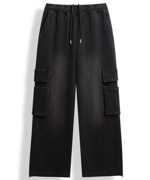 플레인 피그먼트 스웻 카고 팬츠 [워시드블랙]