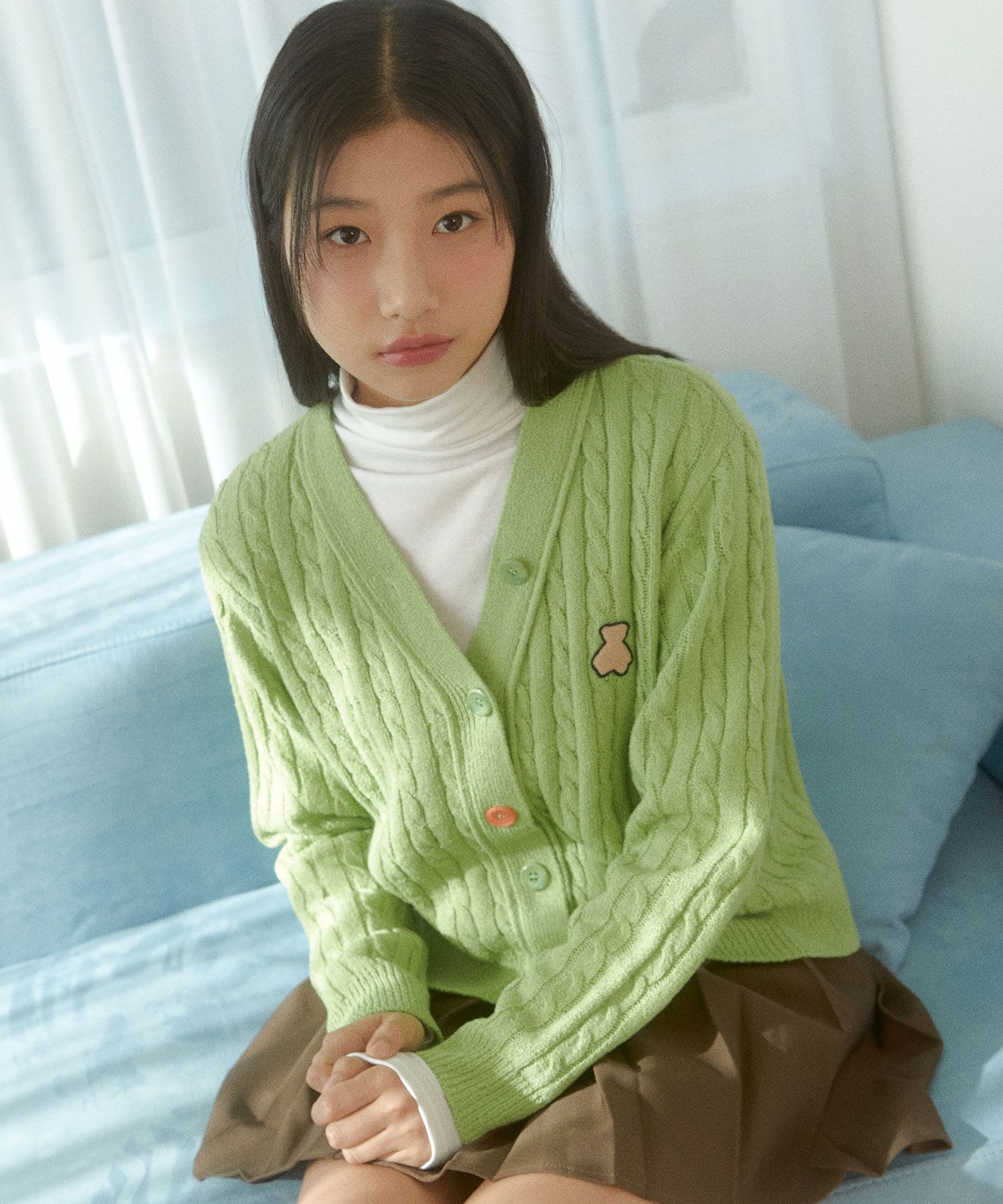 AQO STUDIO SPACE ★Bear Cable Half Knit MUSINSA | AQO STUDIO SPACE Ako Bear Cable Cardigan Green