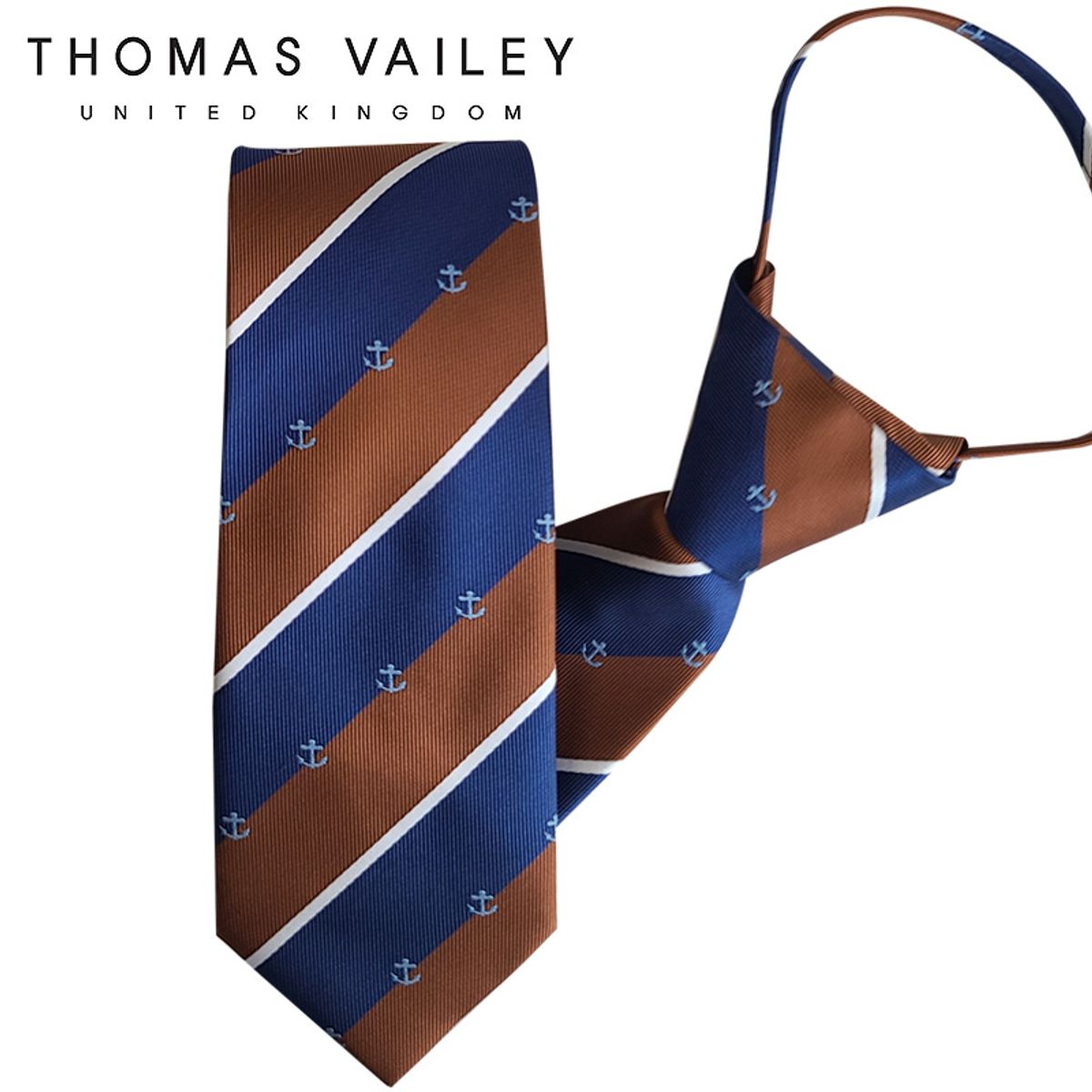 토마스 베일리(THOMAS VAILEY) 자동/지퍼넥타이-앵커 브라운 7cm