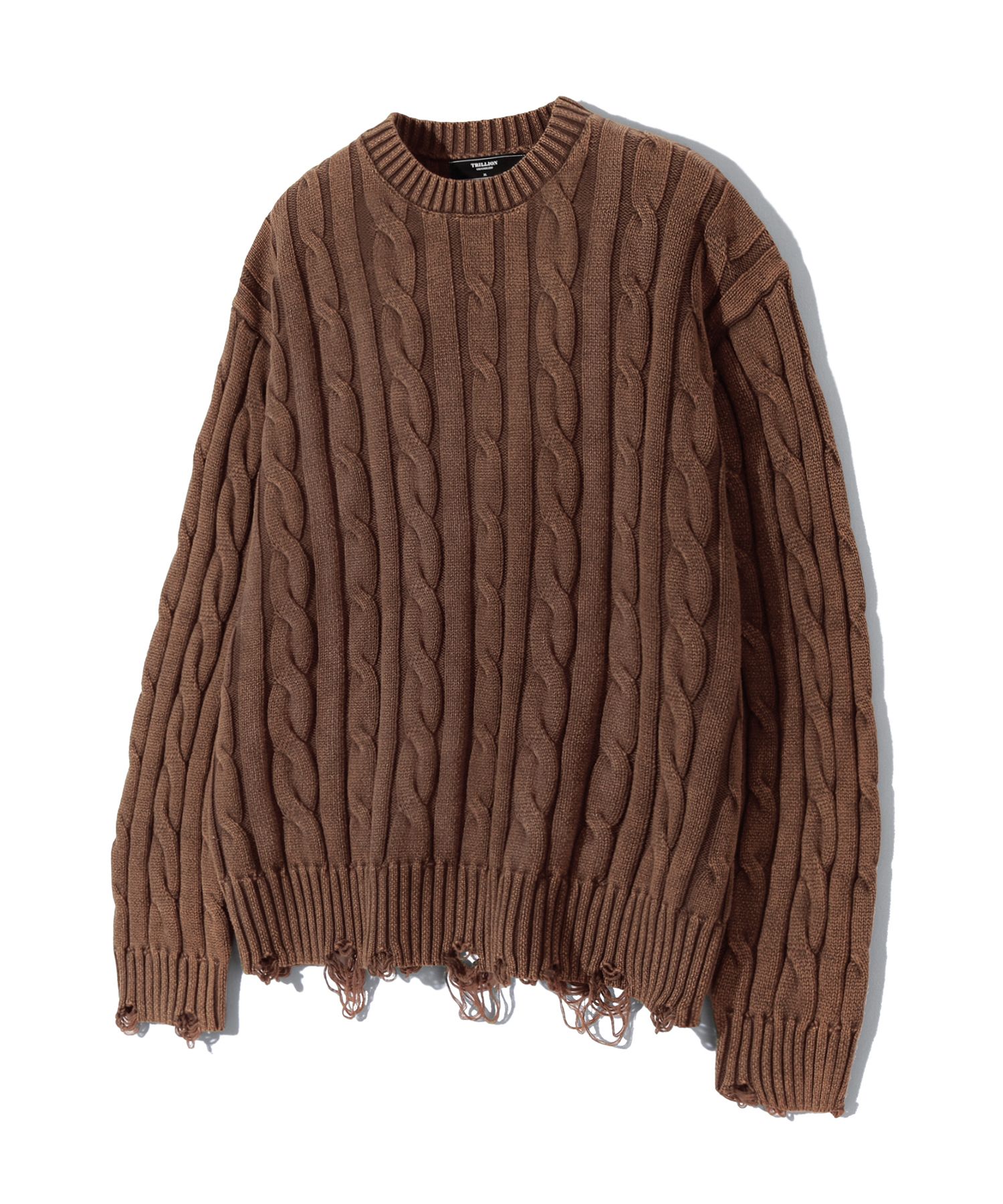 ★TRILLION★ Vintage washed damaged cable knit BROWN TRSKN21 MUSINSA | TRILLION Vintage washed damaged cable knit (BROWN)