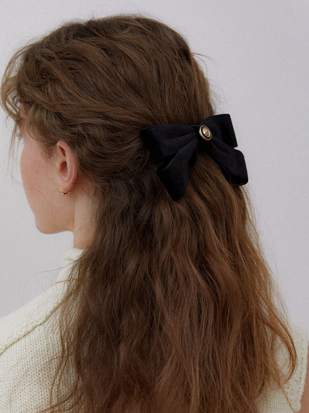 오블라(OVLA) black button velvet ribbon pin_black button HP031