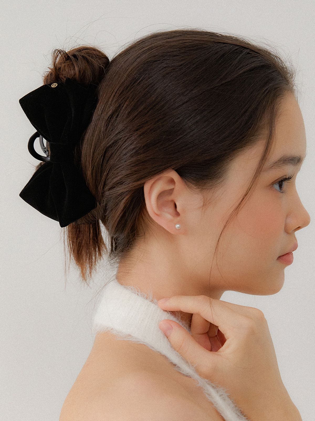 오블라(OVLA) regular_double ribbon velvet hair clip_black