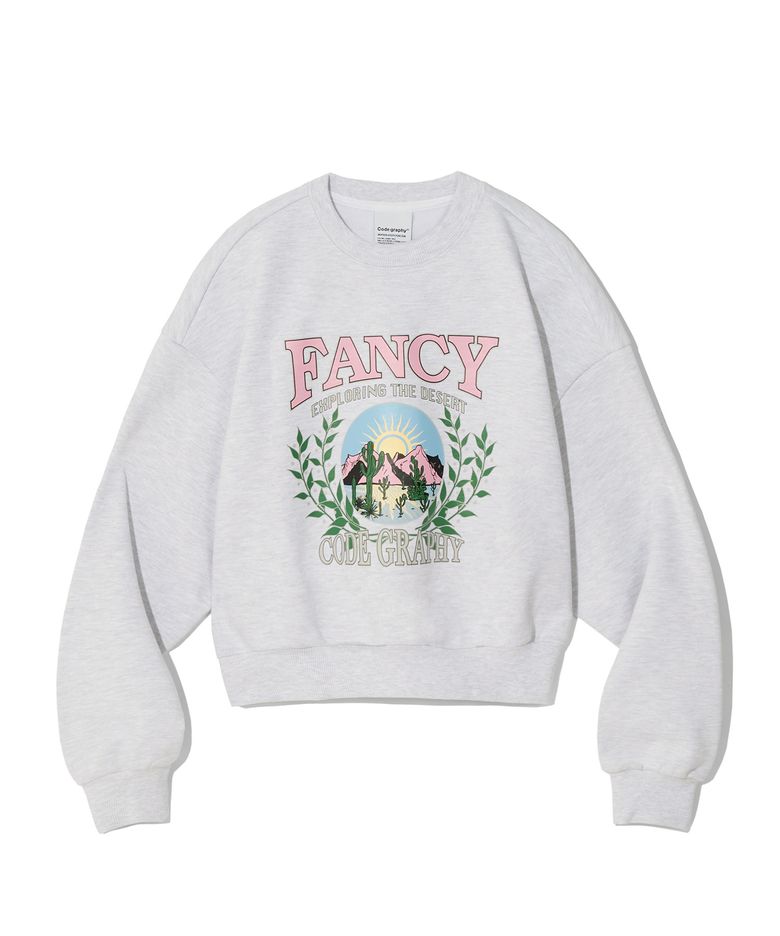(우먼) 헤비웨이트 FANCY 크롭 맨투맨_멜란지그레이