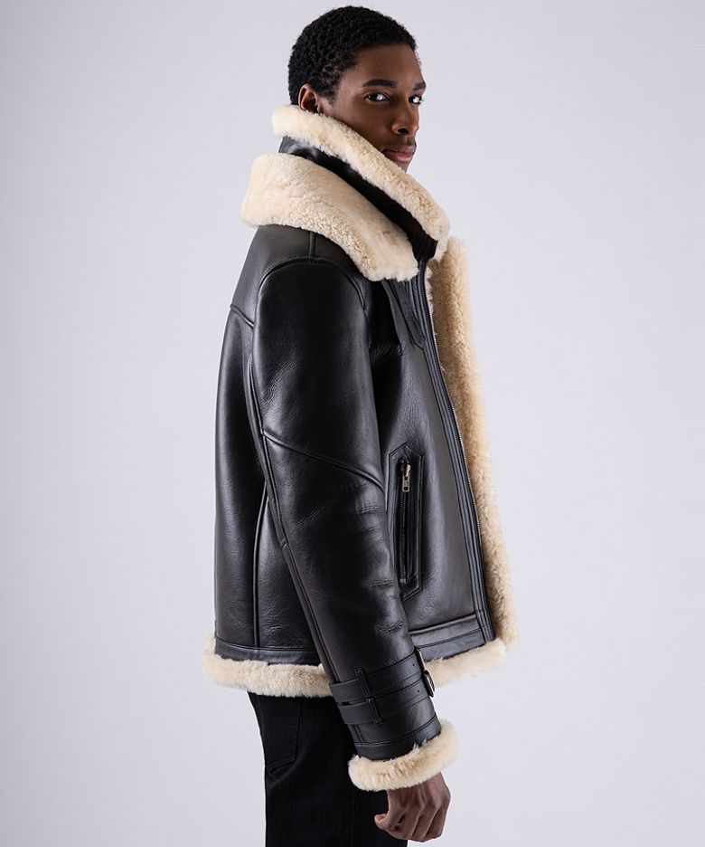 Oceanos Shearling Slim Jacket (BROWN)