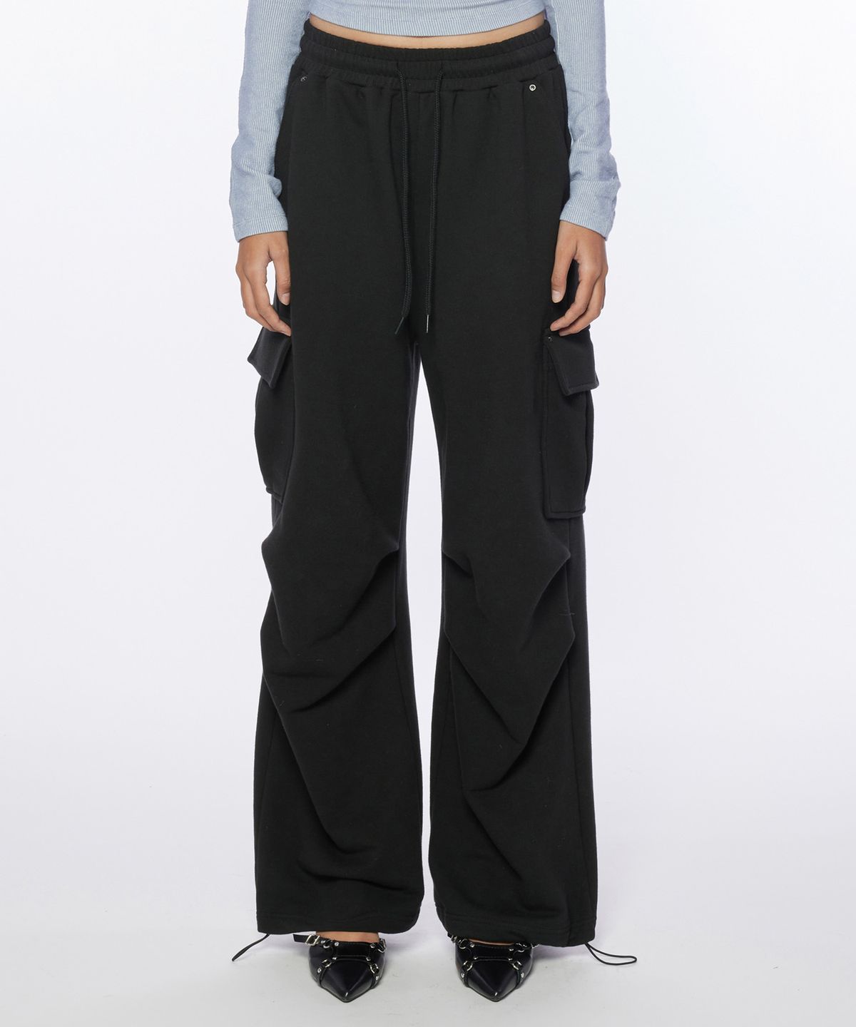 핍펫(PIPPET) Wide Cargo Sweat Pants (black)