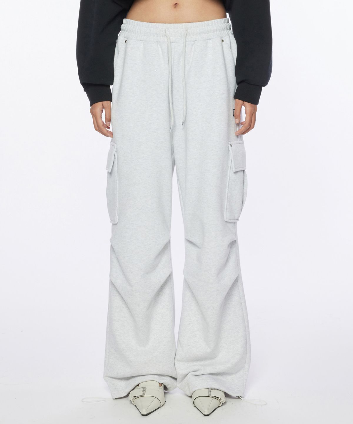 핍펫(PIPPET) Wide Cargo Sweat Pants (melange grey)