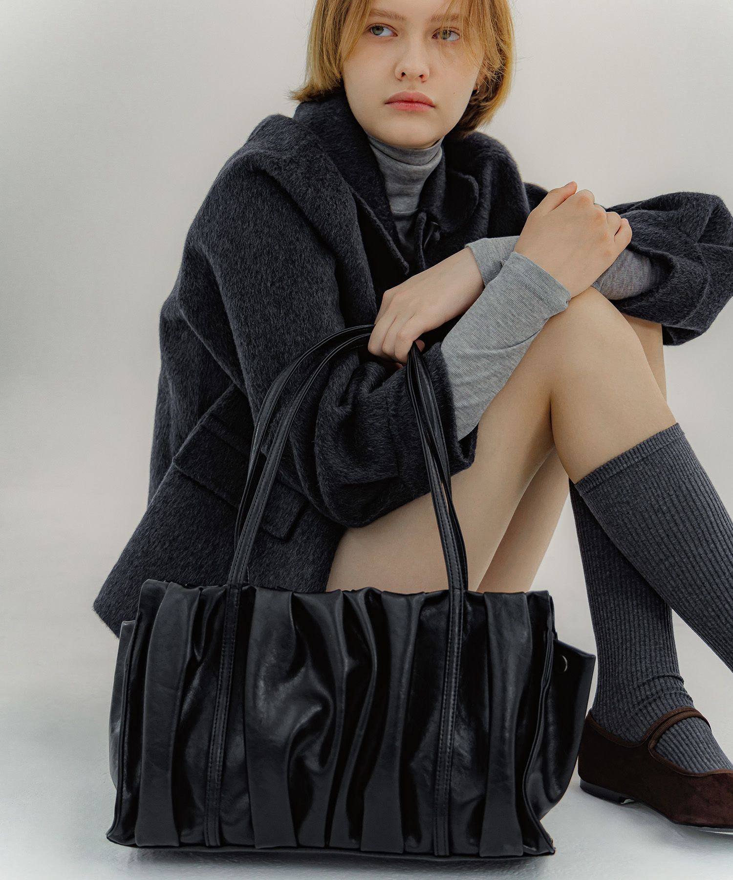 martha様購入専用 ホールドオール] カーフレザー ダブル ハンドル バッグ, amber brown