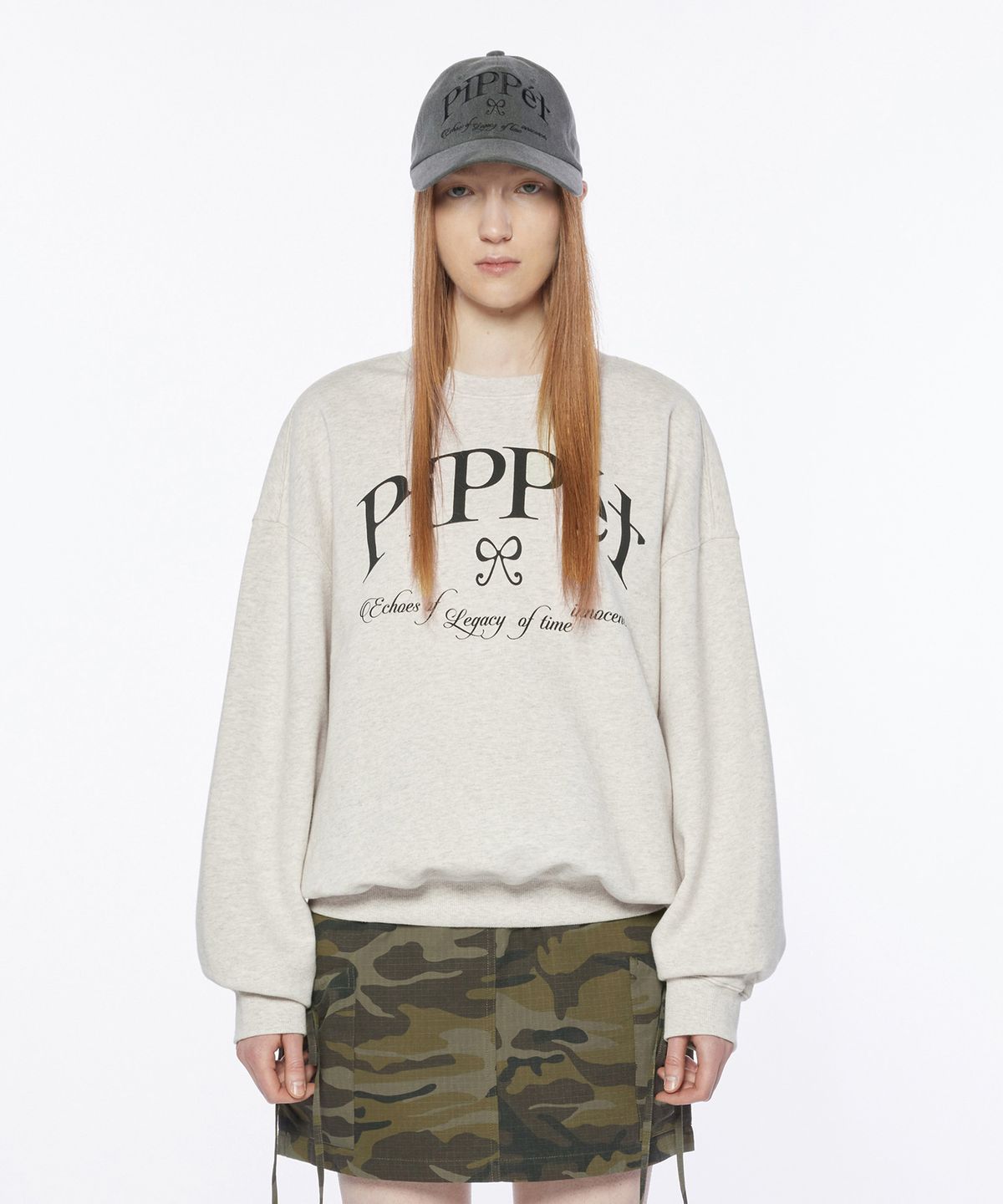 핍펫(PIPPET) Ribbon Symbol Sweatshirt (oatmeal)