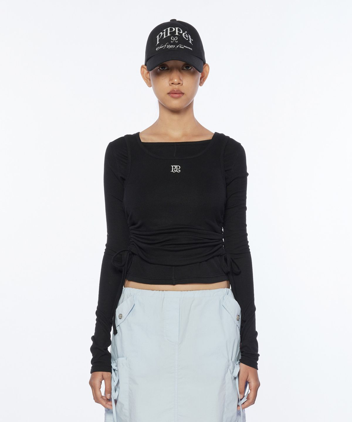 핍펫(PIPPET) Boat Neck Layered Top Set (black)