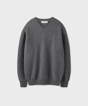 CASHMERE WOOL V-NECK KNIT [DARK GRAY]