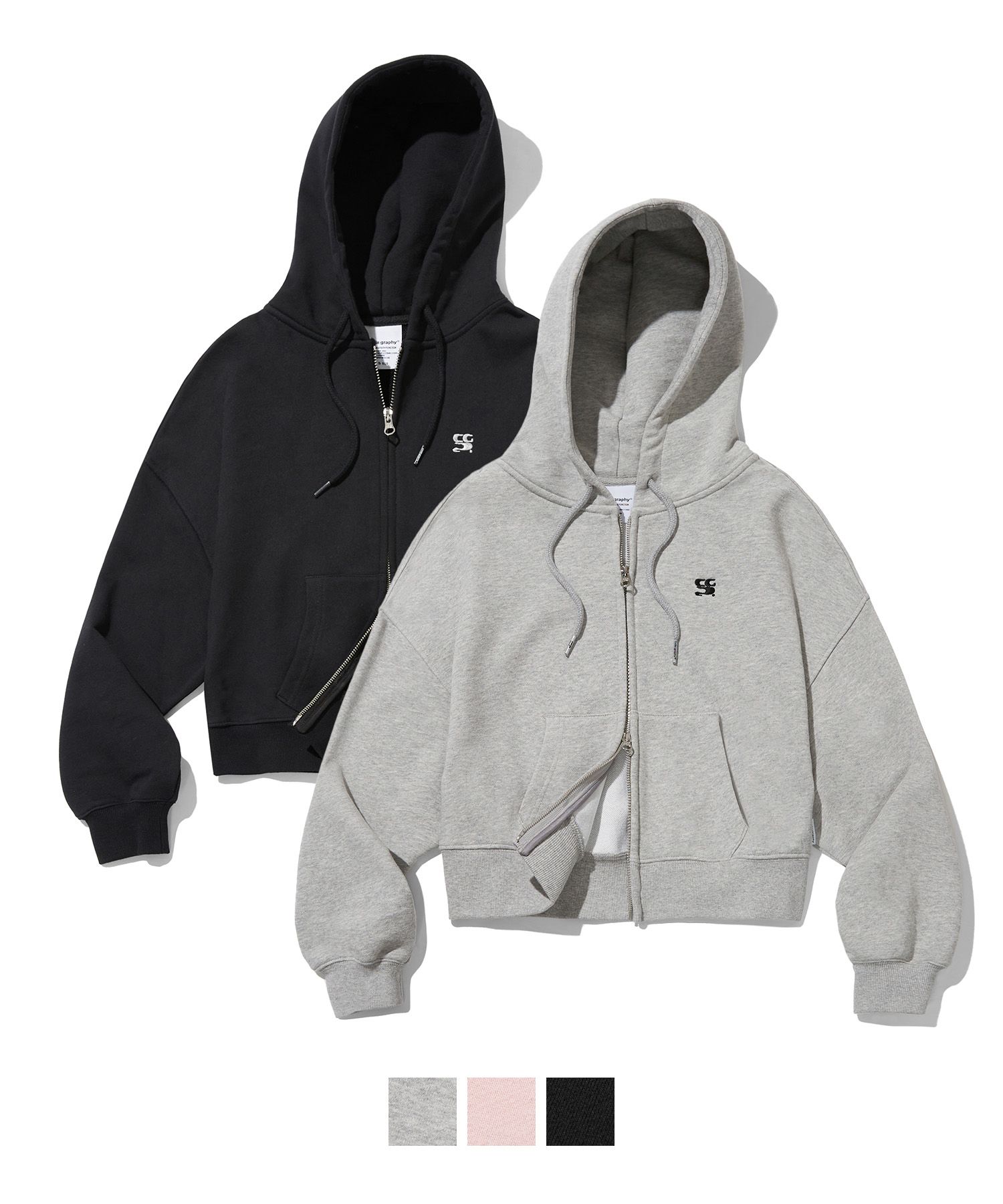 MUSINSA | Codegraphy (Woman) WAVE logo crop hood zip-up_3color