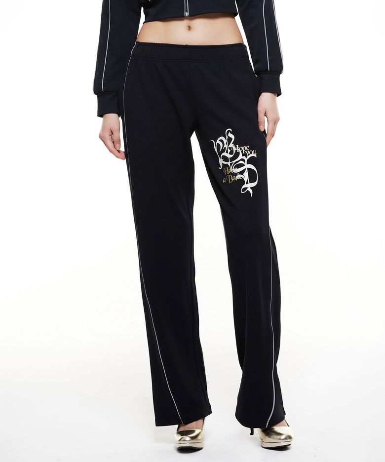 Piping Straight Pants Black