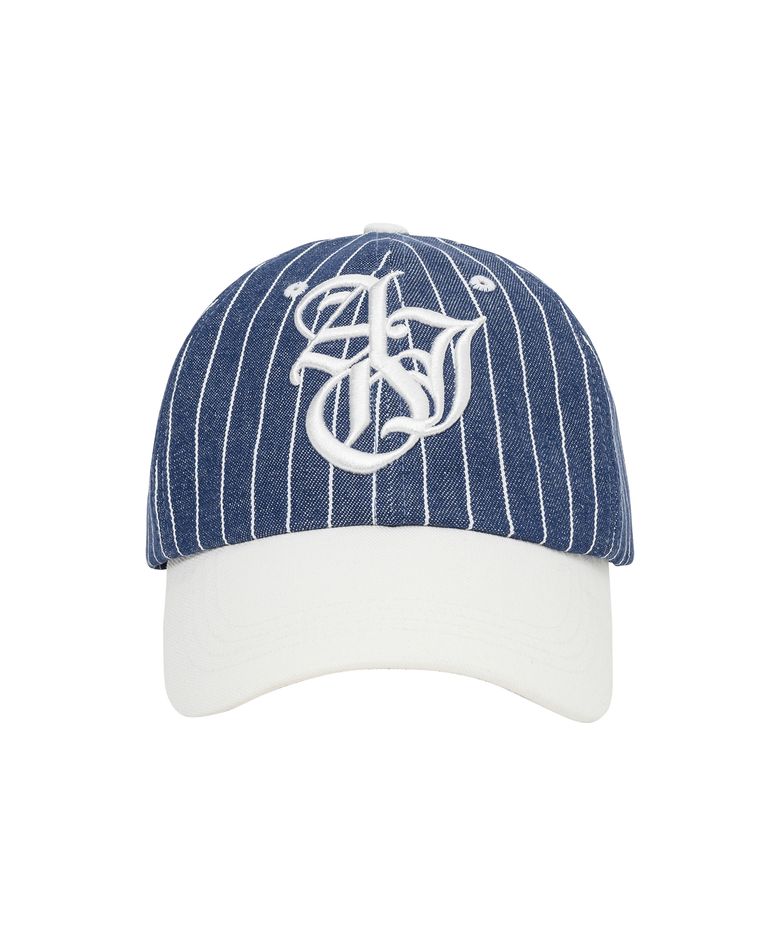 Sporty Logo Stripe Denim Cap [BLUE]