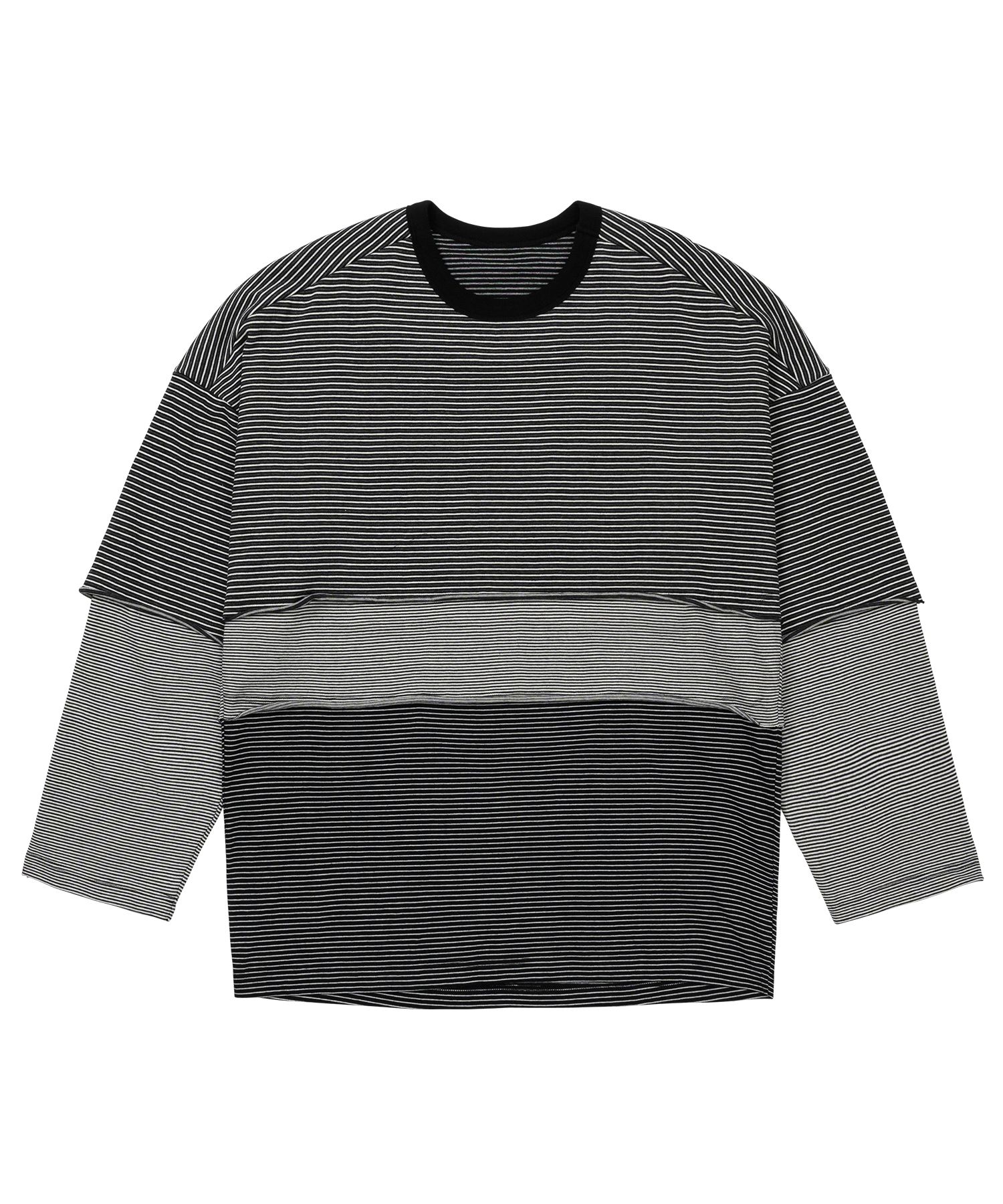 【AJO AJOBYAJO】22SS★ Stripe Twofold Long Sleeves T-Shirt MUSINSA | AJOBYAJO Layered Stripe Long Sleeve Top [BLACK]
