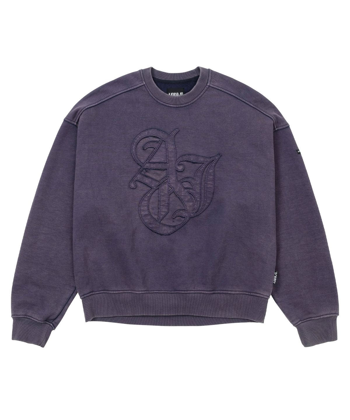 아조바이아조(AJOBYAJO) Sporty Logo Applique Washed Sweatshirt [NAVY]
