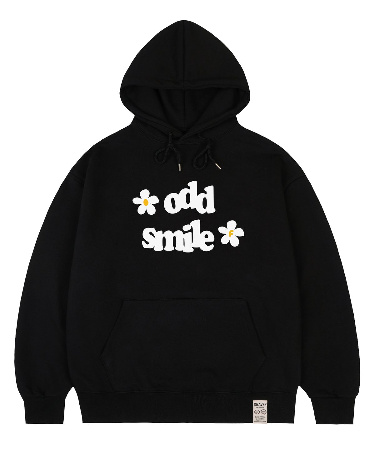그레이버(GRAVER) [UNISEX]oddsmile로고 플라워 후드티_블랙