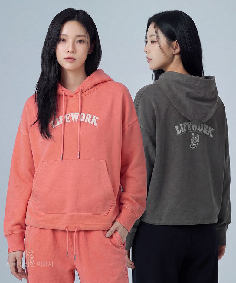여성) 프렌지 피그먼트 숏 후드 티셔츠