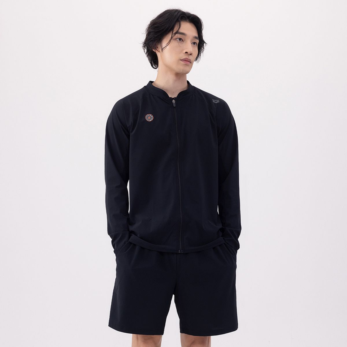 아레나(ARENA) 플레인 레저 집업 래쉬가드 세트 A4BM1PC72BLK