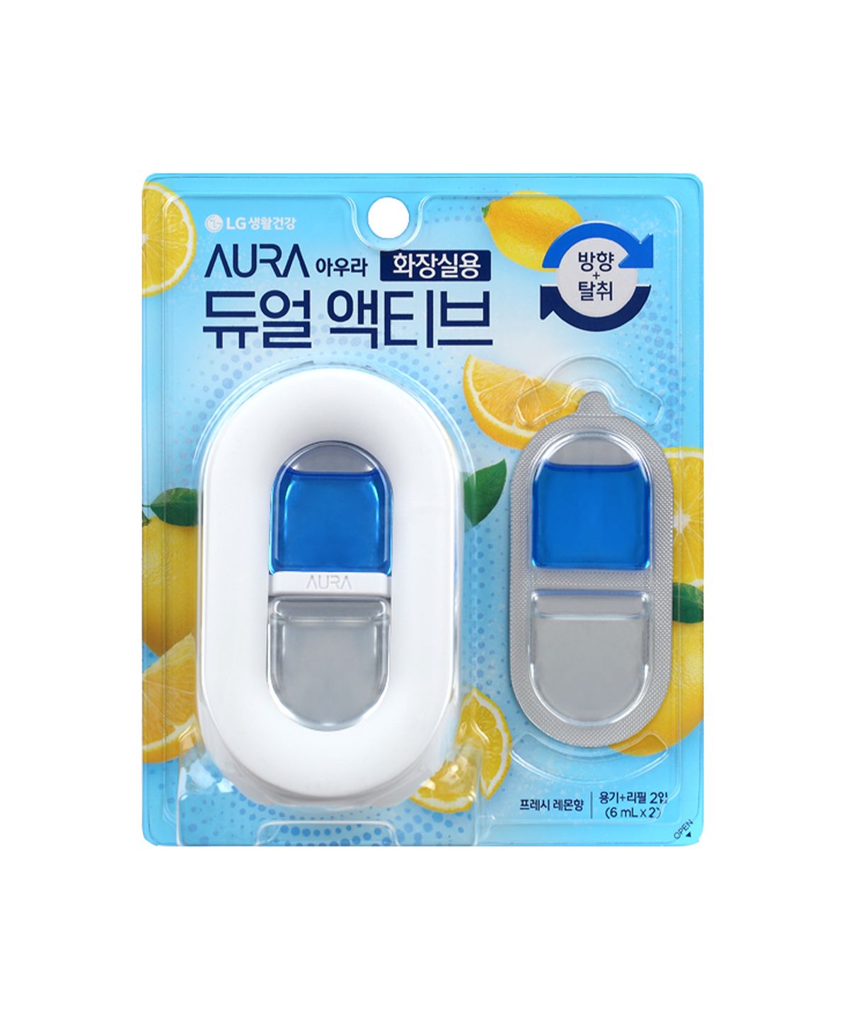 아우라(AURA) 듀얼액티브 화장실방향제 프레시 레몬향 6ml 본품 + 리필 1개