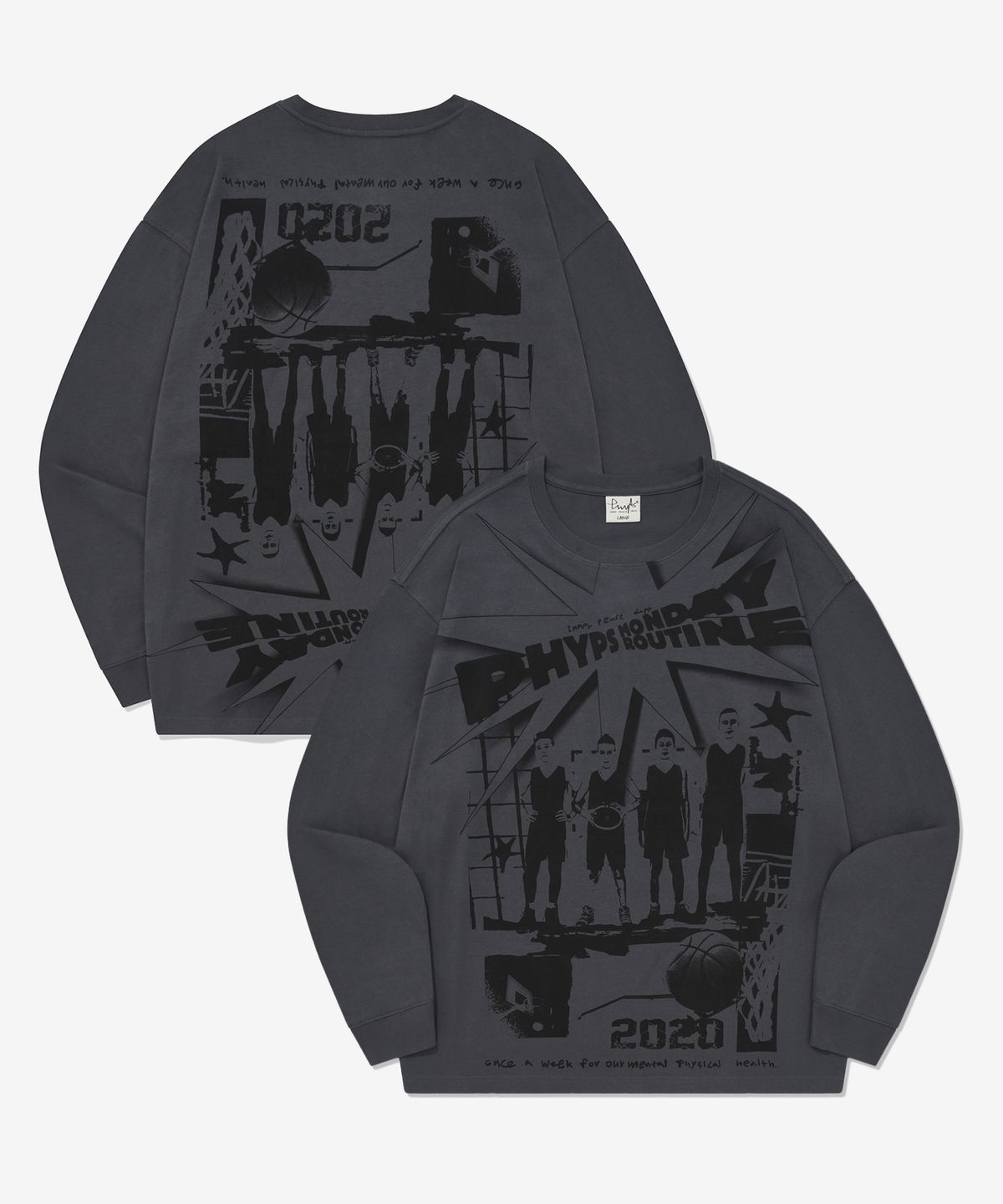 피지컬 디파트먼트(PHYSICAL DEPARTMENT) 카툰 베스킷볼 티셔츠 블루 차콜