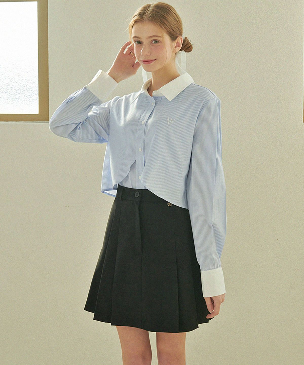 미케네(MICANE) 드랍렛 스트라이프 레이어드 셔츠 소라