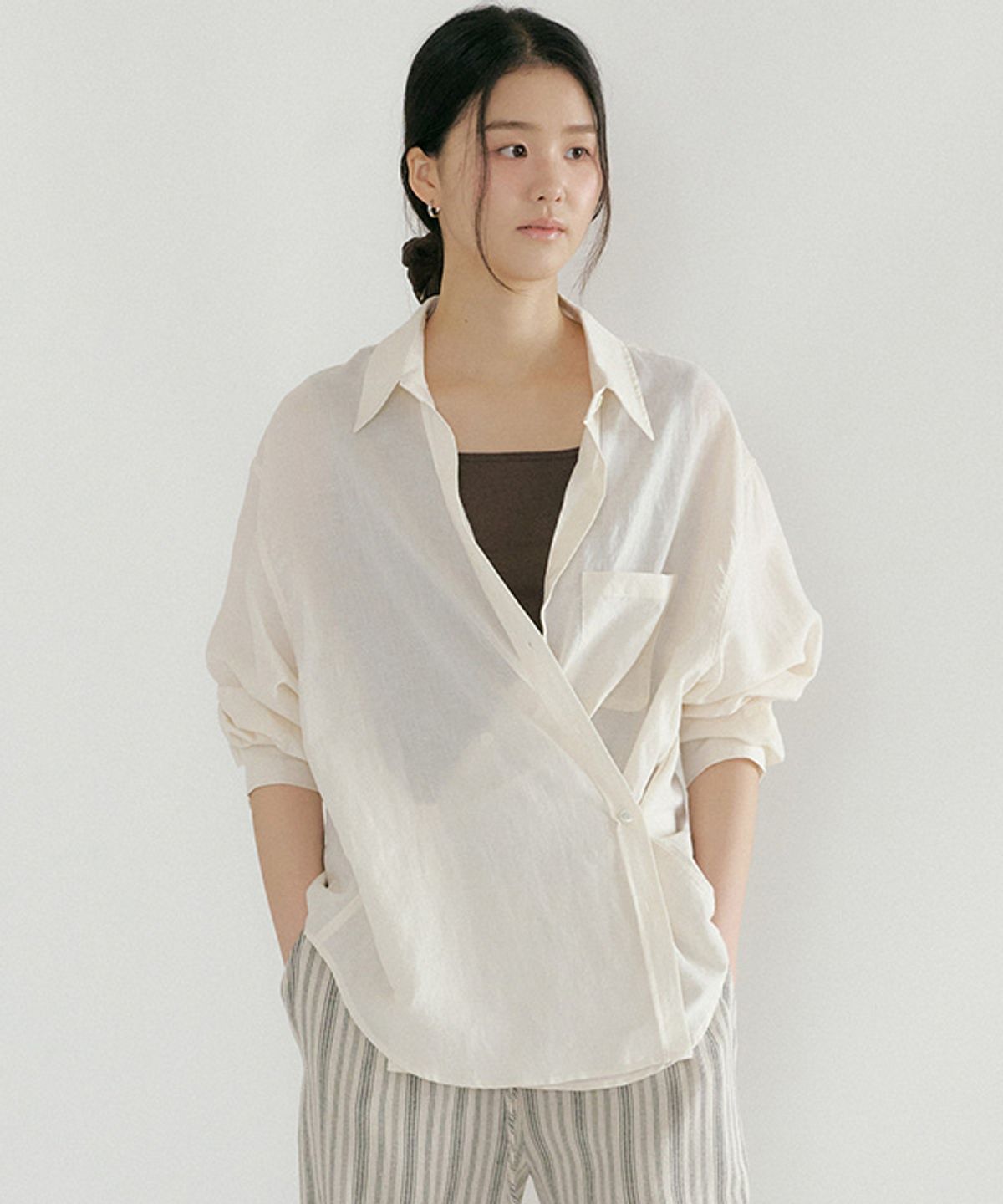 링서울(LINGSEOUL) linen bamboo blended wrap shirt-cream