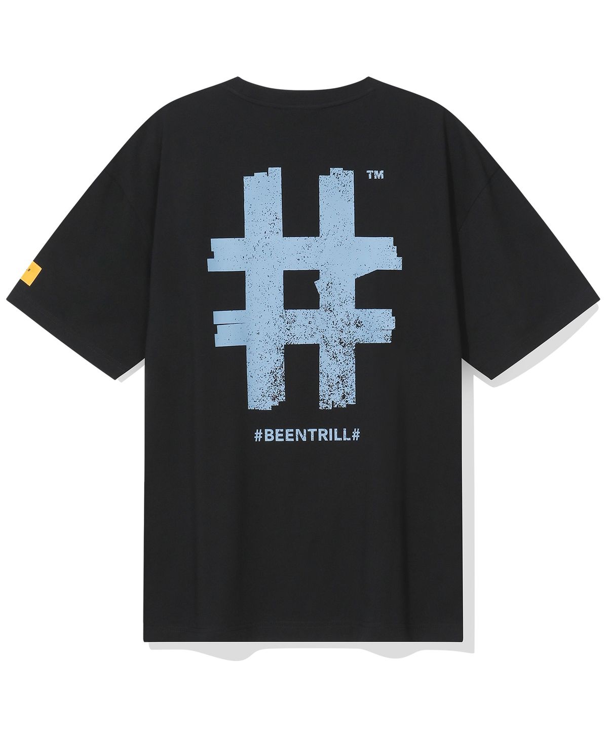 빈트릴(BEENTRILL) 스탬프 해시태그 오버핏 반팔티(블랙)