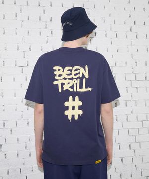 스프레이 해시태그 오버핏 반팔 티셔츠(바이올렛)