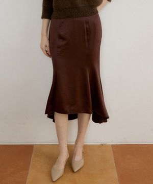 AT PANEL LONG SKIRT SATIN CHOCO BROWN