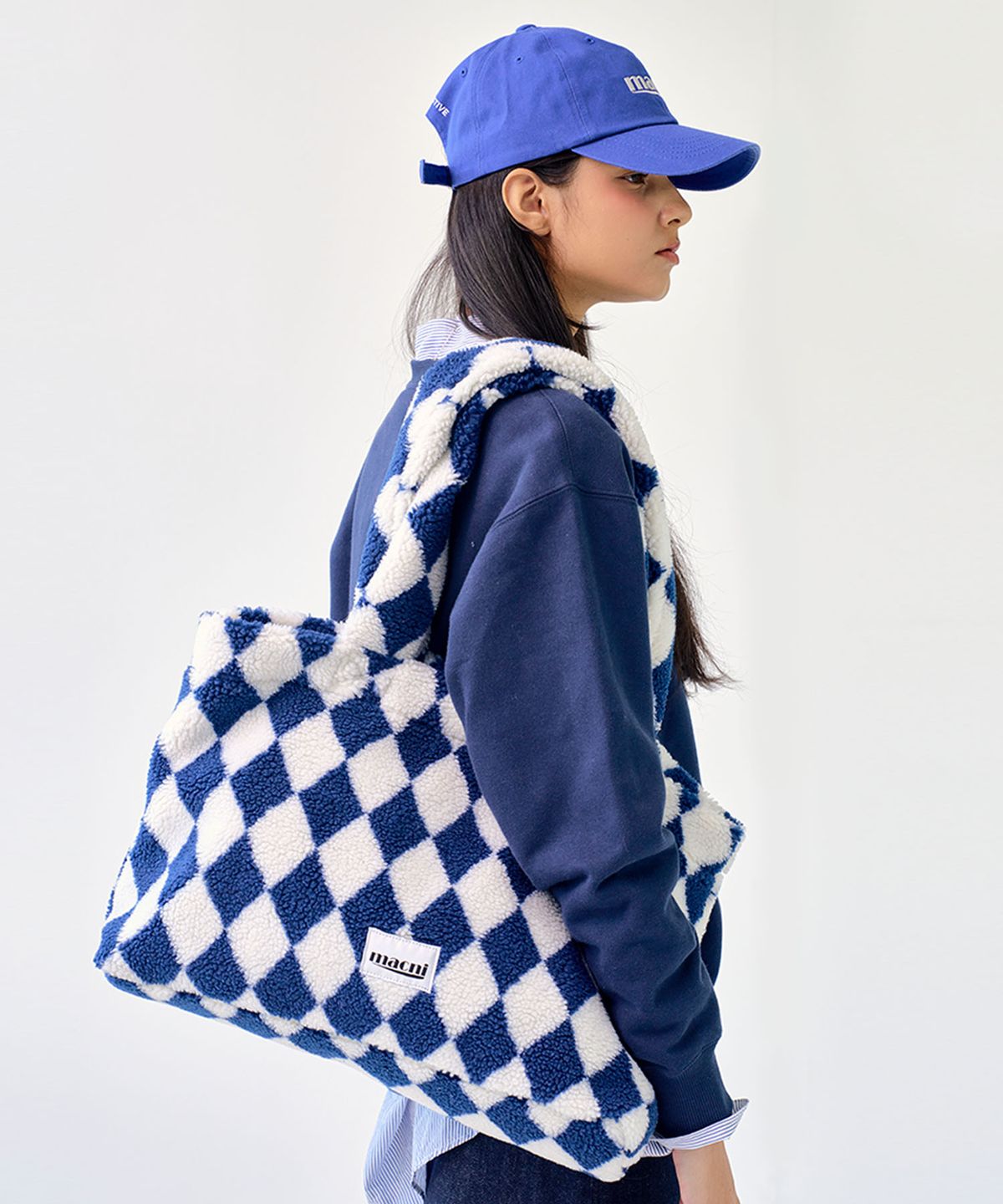 마크니(MACNI) HARLEY QUINN CHECKER SHOULDER BAG_NAVY
