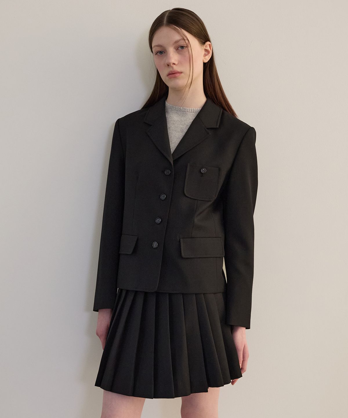 튜드먼트(TTUDEMENT) VINTAGE WOOL PLEATS SKIRT BLACK