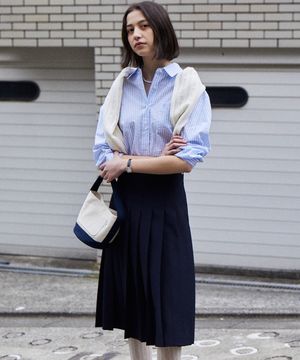 PLEATED MIDI SKIRT NAVY