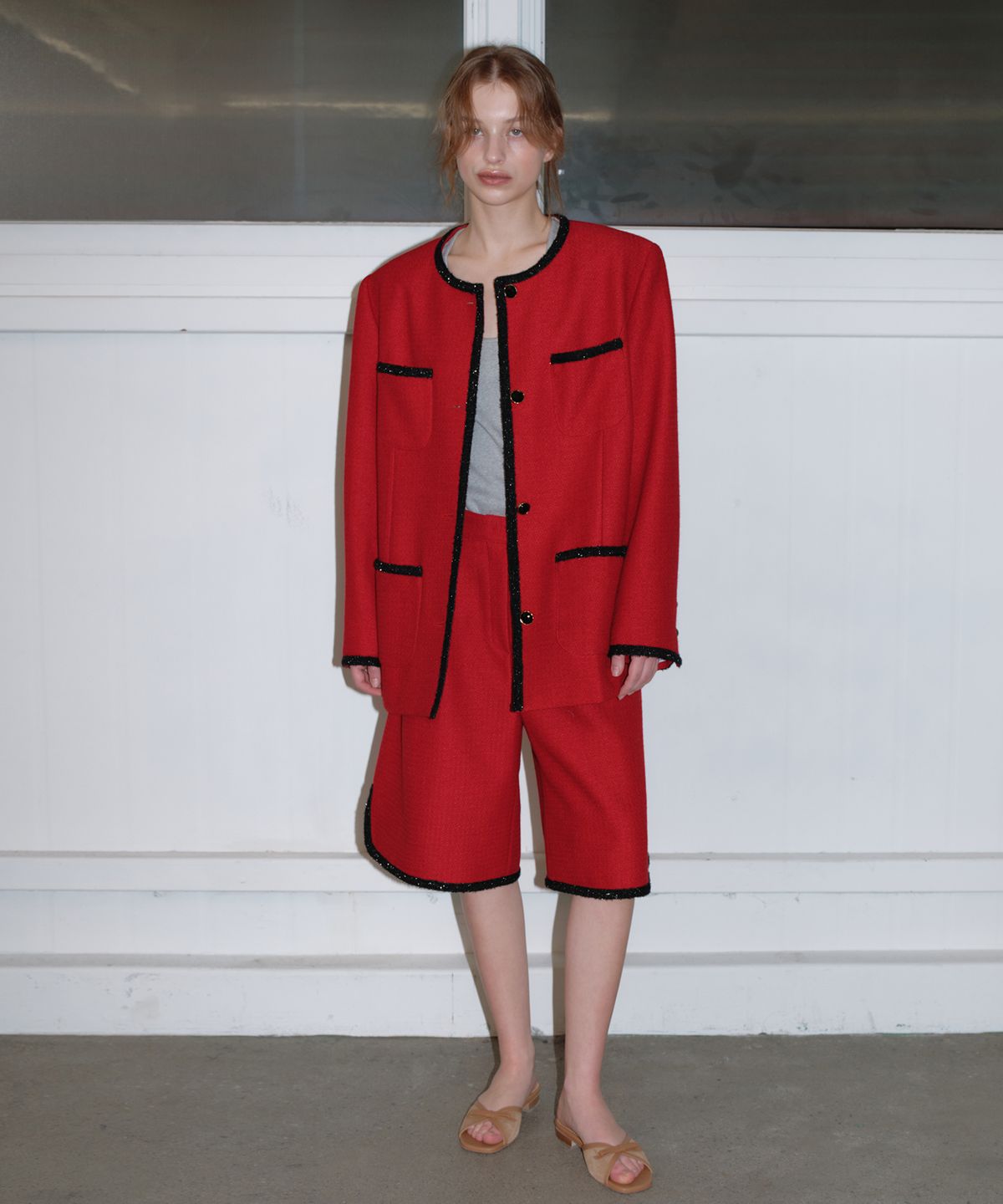 오버듀플레어(OVERDUEFLAIR) ATTITUDE OVER TWEED BERMUDA PANTS_RED