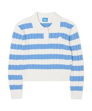 여성 카라 스트라이프 니트[SKY BLUE](UA1LK50_41)