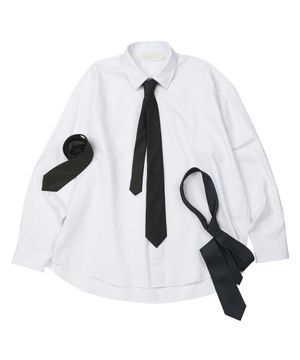(TIE SET)Side Slit Oversized Cotton Shirt [WHITE]_SESH008WHITE