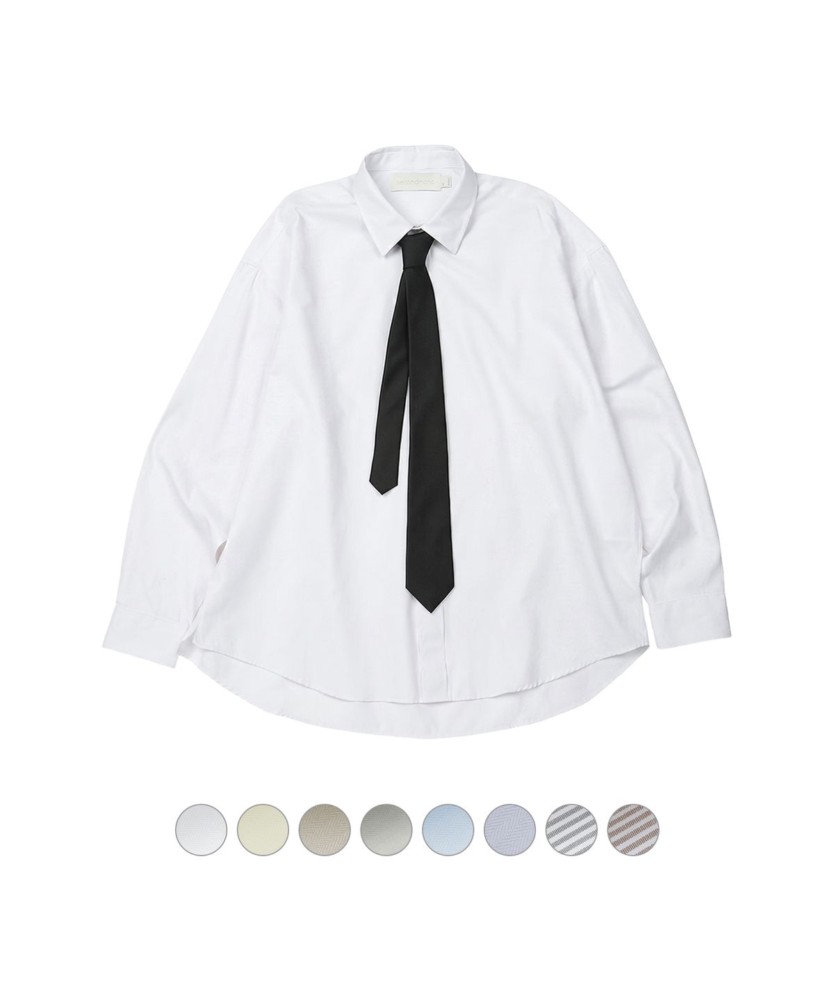 세컨모놀로그(SECONDMONO) (TIE SET)Side Slit Oversized Cotton Shirt [8 color]_SESH008