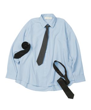 (TIE SET)Side Slit Oversized Cotton Shirt [SKYBLUE]_SESH008SKYBLUE