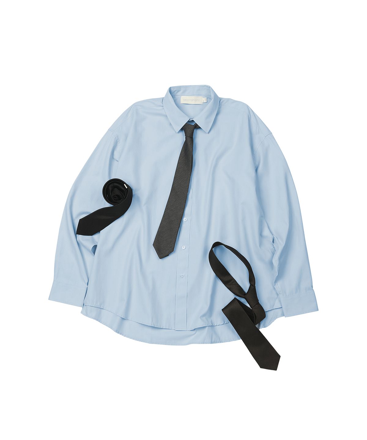 세컨모놀로그(SECONDMONO) (TIE SET)Side Slit Oversized Cotton Shirt [SKYBLUE]_SESH008SKYBLUE